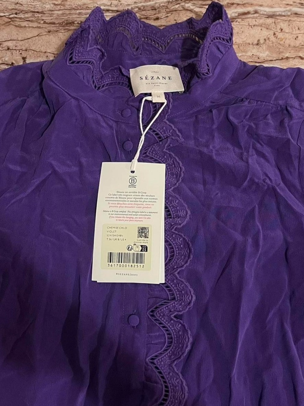 Sezane Violet Ruffle-Trim Button-Front Blouse - Picture 4 of 4